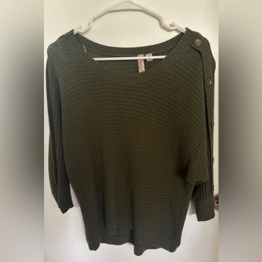 Misia Forest Green Button-Accent Sweater